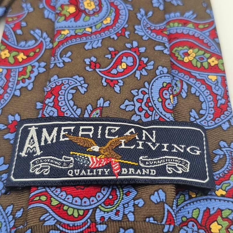 American Living Necktie Men Os Brown Paisley Silk Handmade Classic